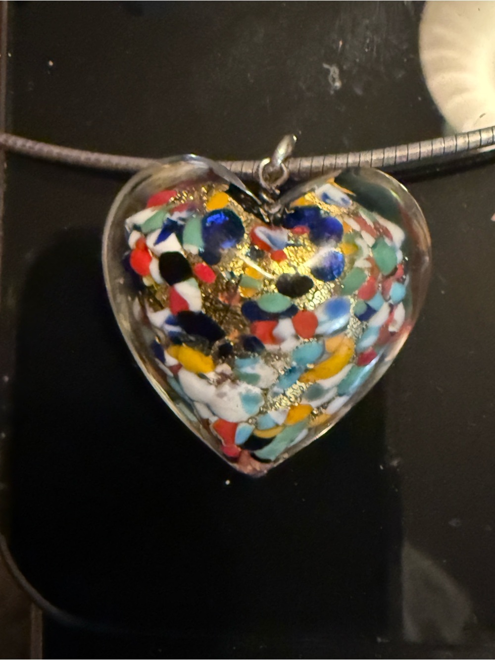 Murano Multicolor Confetti Puff Heart Pendant on a Silver 18” Necklace - Picture 8 of 9
